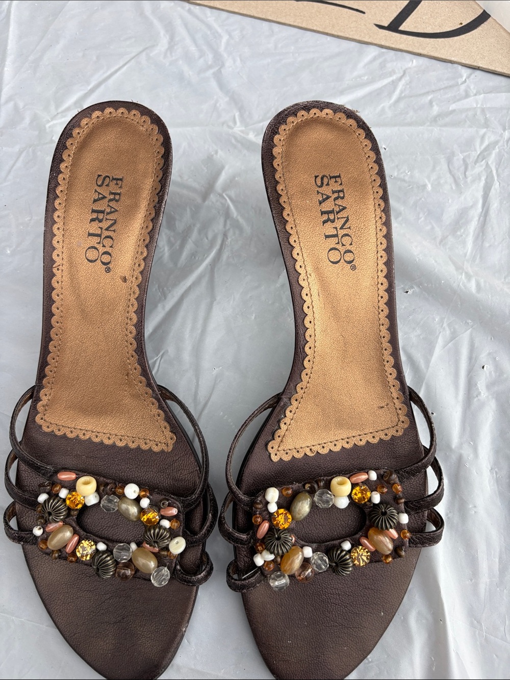 Franco Sarto Brown Beaded Slide Mules